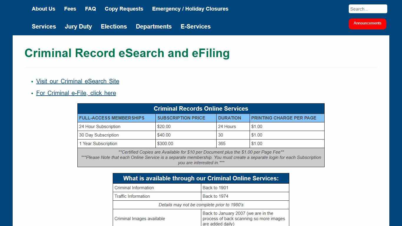 Tangipahoa Parish Clerk of Court > E-Services > Criminal Record eSearch