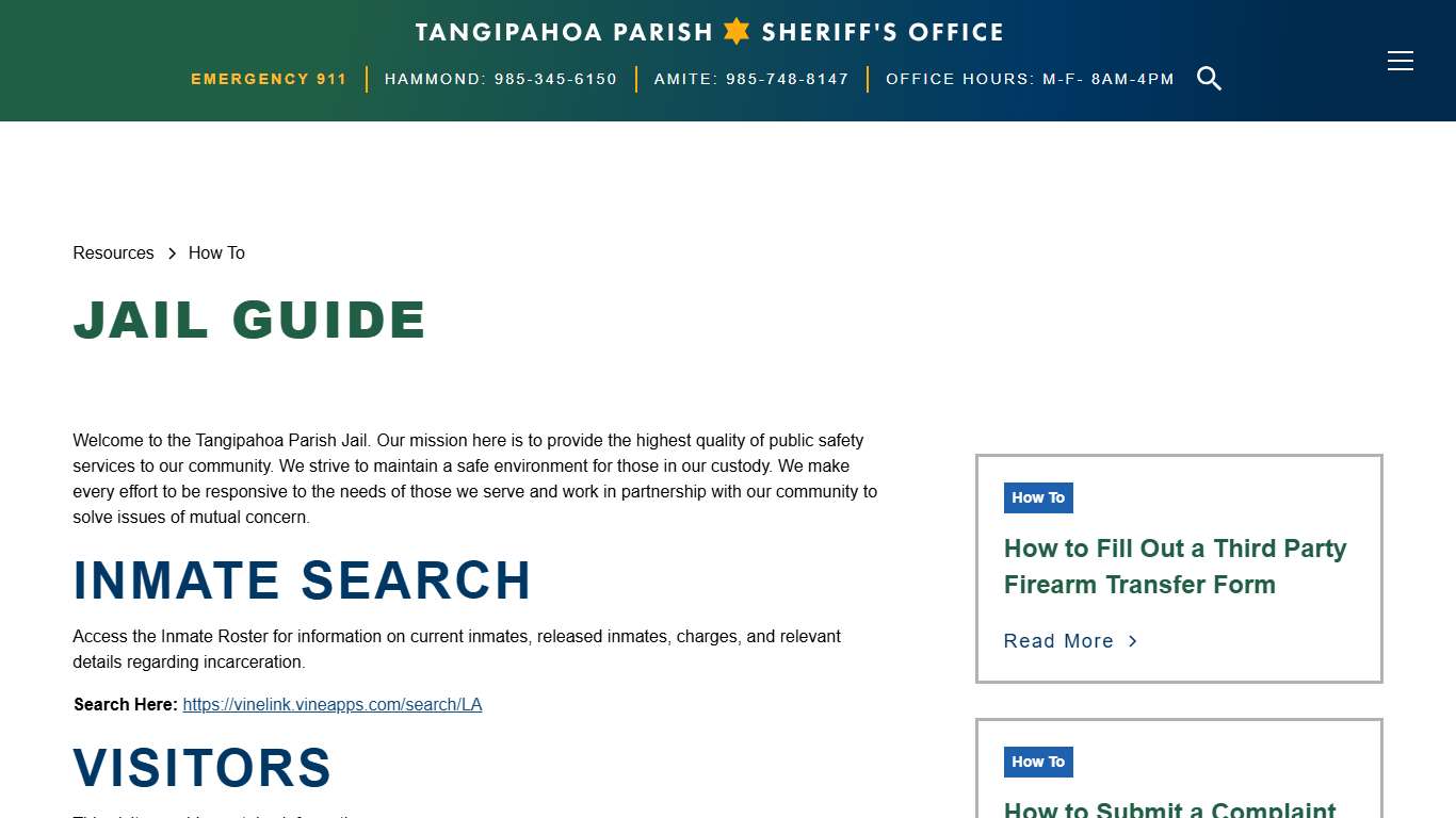 Jail Guide | Tangipahoa Parish Sheriff's Office